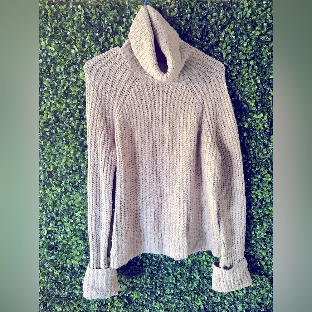 Nordstrom Taupe Turtleneck Cable Sweater